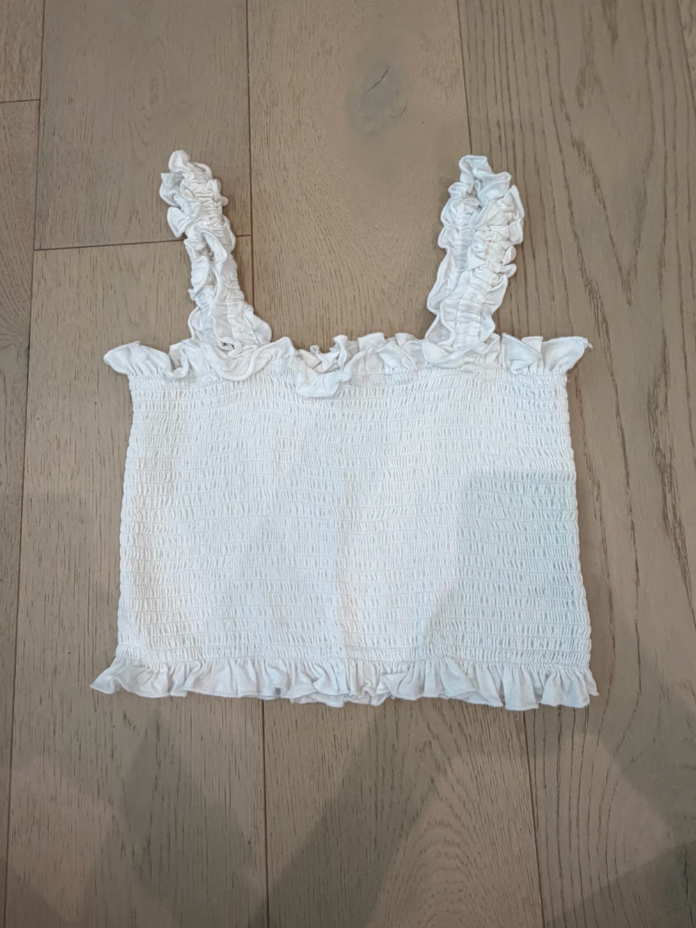 SHEIN White Smocked Ruffle Crop Tank